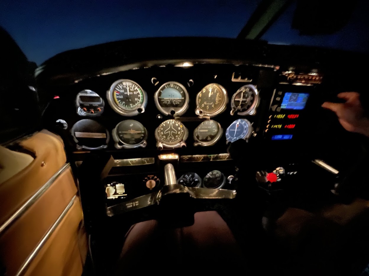 Flight instruments glowing during a night flight